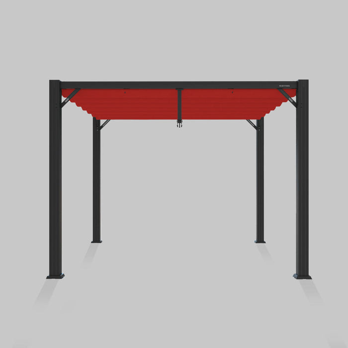 Midtown Modular pergola, aluminum frame, Sunbrella Red canopy
