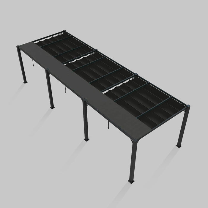 Midtown Modular pergola, aluminum frame, Sunbrella Black, Triple