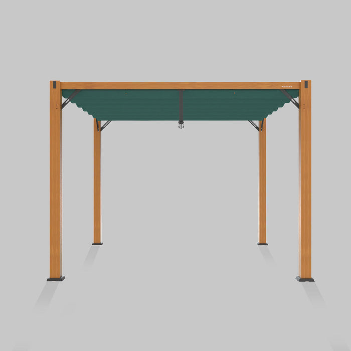 Midtown Modular pergola, wood frame, Terylast Green canopy