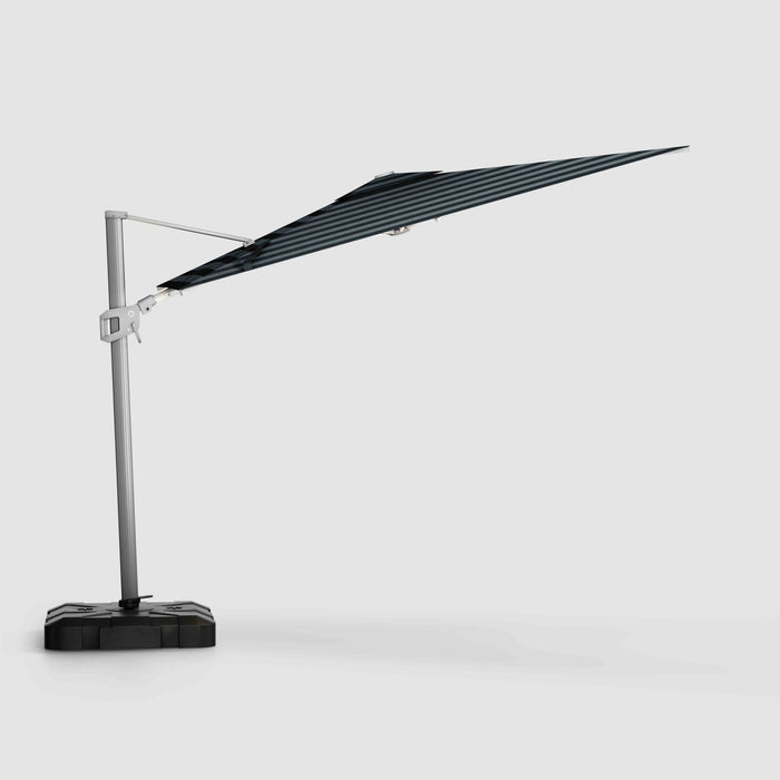 Midtown Supreme cantilever umbrella, Silver pole, Sunbrella Black and Grey