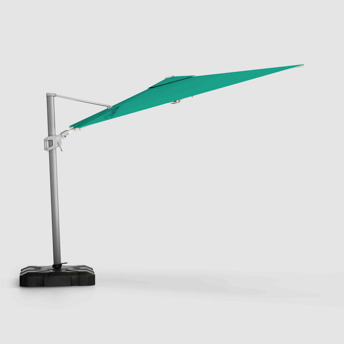 Midtown Supreme cantilever umbrella, Silver pole, Sunbrella Canvas Teal