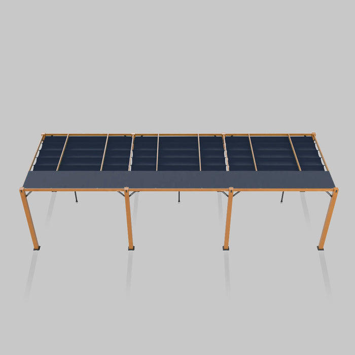 Midtown Modular pergola, wood frame, Sunbrella Blue, Triple