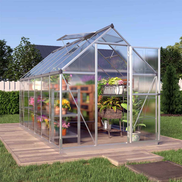 6' x 12' Crystal Clear Greenhouse, Aluminum Frame, Integrated Gutter System, Roof Vents — TMG-GH612