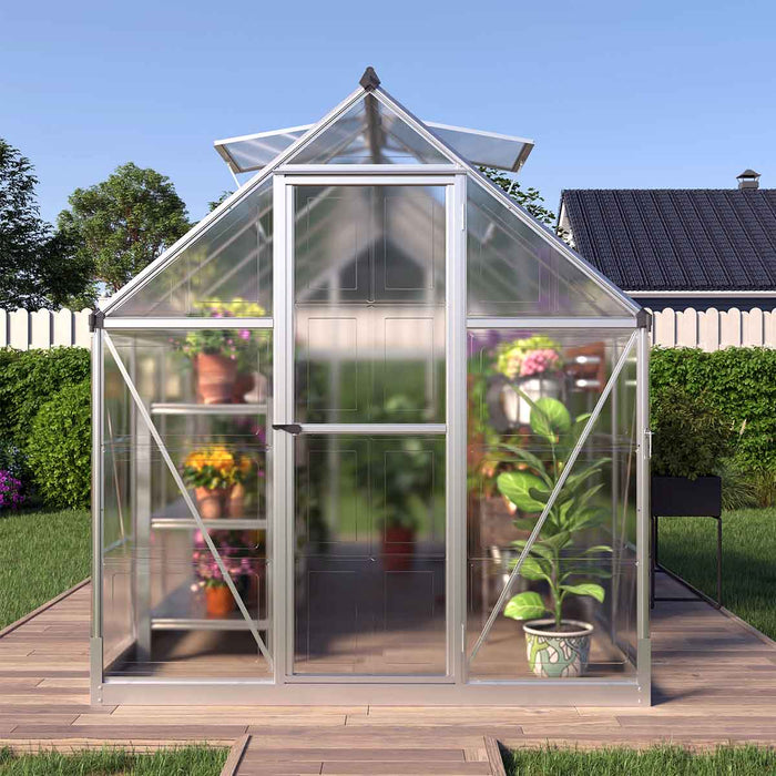 6' x 12' Crystal Clear Greenhouse, Aluminum Frame, Integrated Gutter System, Roof Vents — TMG-GH612