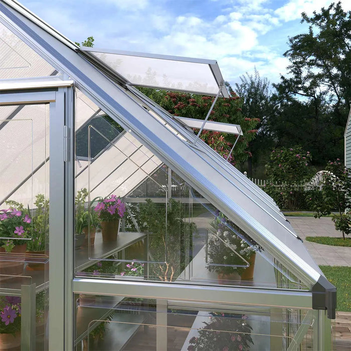 6' x 16' Crystal Clear Greenhouse, Aluminum Frame, Integrated Gutter System, Roof Vents — TMG-GH616