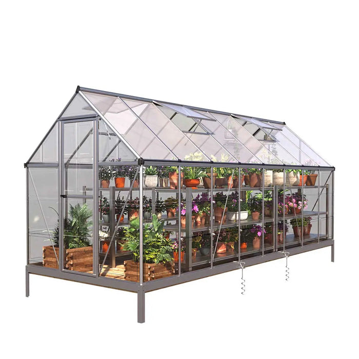 6' x 16' Crystal Clear Greenhouse, Aluminum Frame, Integrated Gutter System, Roof Vents — TMG-GH616