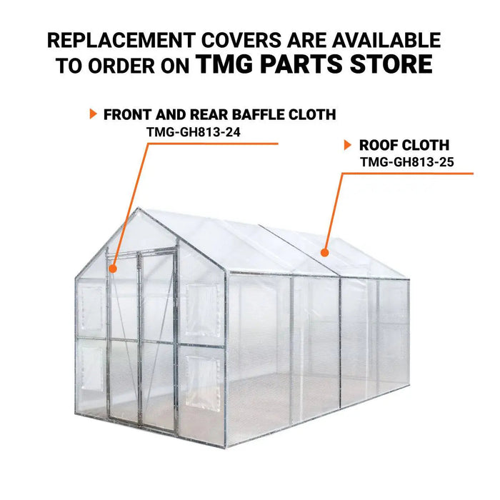 8' x 13' Greenhouse Grow Tent with 20 Mil Ripstop Leno Mesh PVC Cover, Galvanized Steel Frame and Roll-Up Windows — TMG-GH813