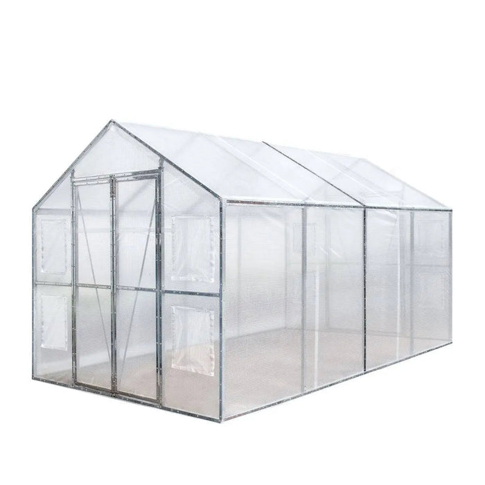 8' x 13' Greenhouse Grow Tent with 20 Mil Ripstop Leno Mesh PVC Cover, Galvanized Steel Frame and Roll-Up Windows — TMG-GH813