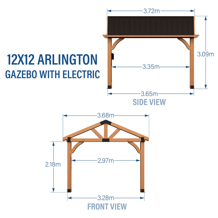 Arlington 12ft x 12ft gazebo metric dimensions diagram