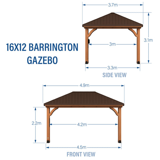 Barrington 16ft x 12ft gazebo metric dimensions diagram