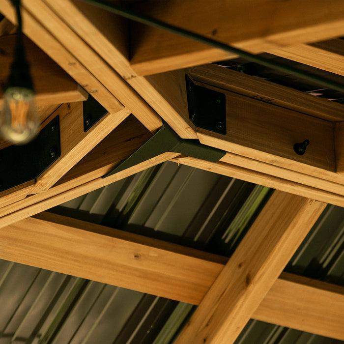 Barrington 16ft x 12ft cedar framing and steel roof detail