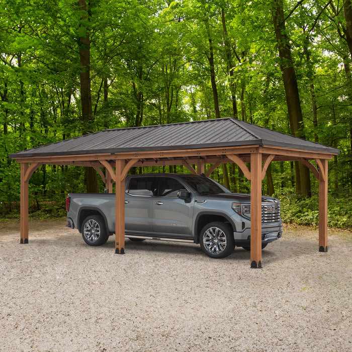 Barrington 24ft x 12ft cedar carport gazebo with pickup truck