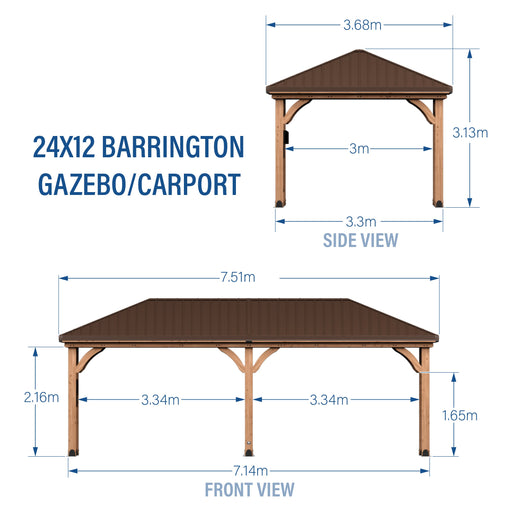 Barrington 24ft x 12ft gazebo metric dimensions diagram