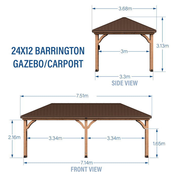 Barrington 24ft x 12ft gazebo metric dimensions diagram