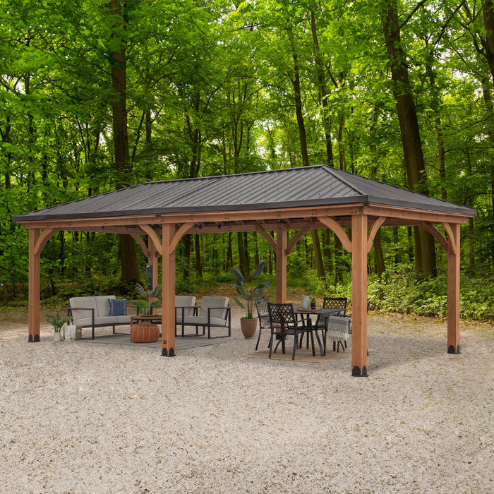 Barrington 24ft x 12ft cedar gazebo furnished outdoor living setup