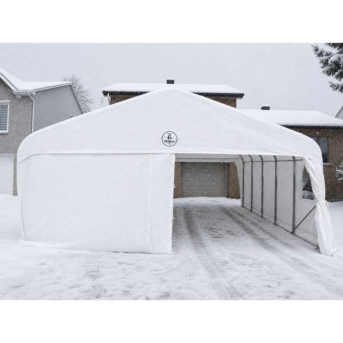 Gazebo Penguin Deluxe Double Car Shelter 18 ft x 20 ft in white
