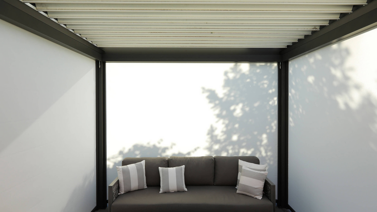 LOUSOL 10 x 12 aluminum pergola with ZIP screens and louvered roof