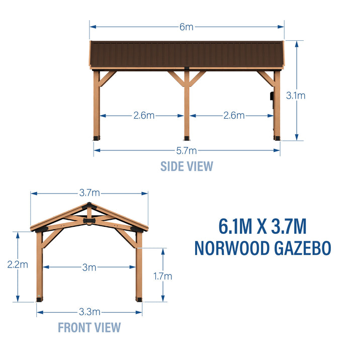 Norwood 20ft x 12ft carport gazebo metric dimensions diagram