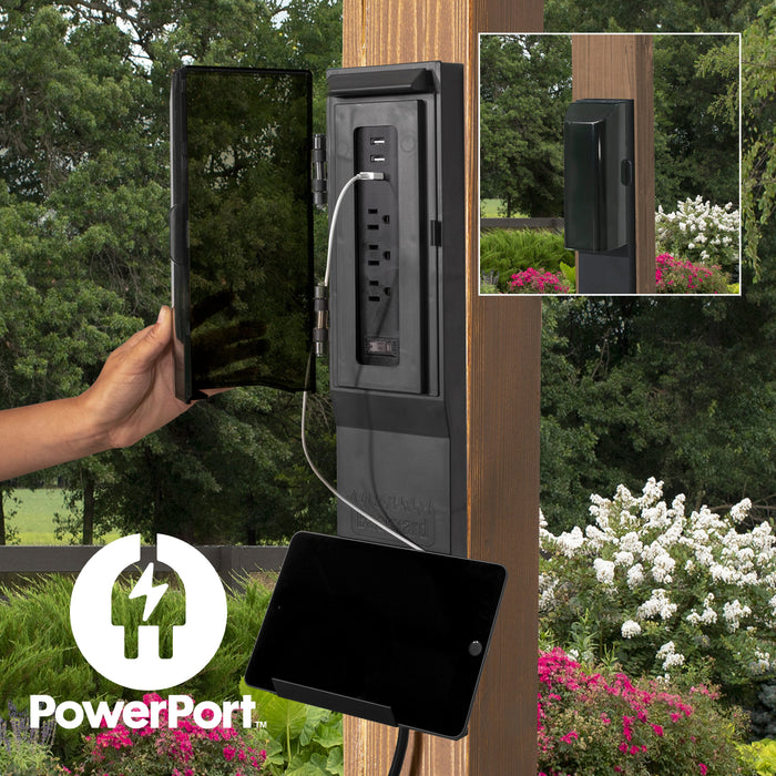 Norwood PowerPort electrical outlets and USB ports on cedar post