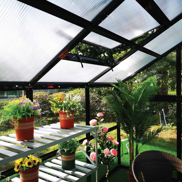 Interior view of the TMG Nordic Series 13 by 13 greenhouse