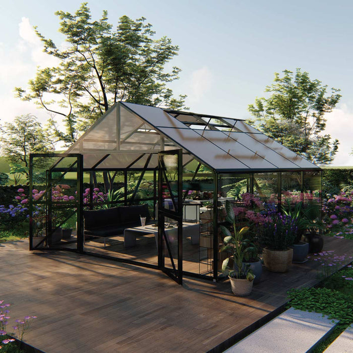 TMG Nordic Series 13 by 13 gazebo-style greenhouse exterior view