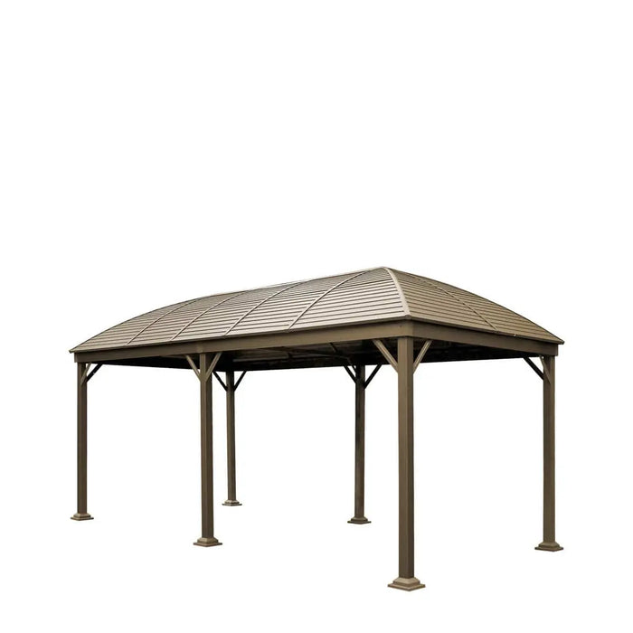 Angled view of TMG LGZ20 10 by 20 steel roof patio gazebo