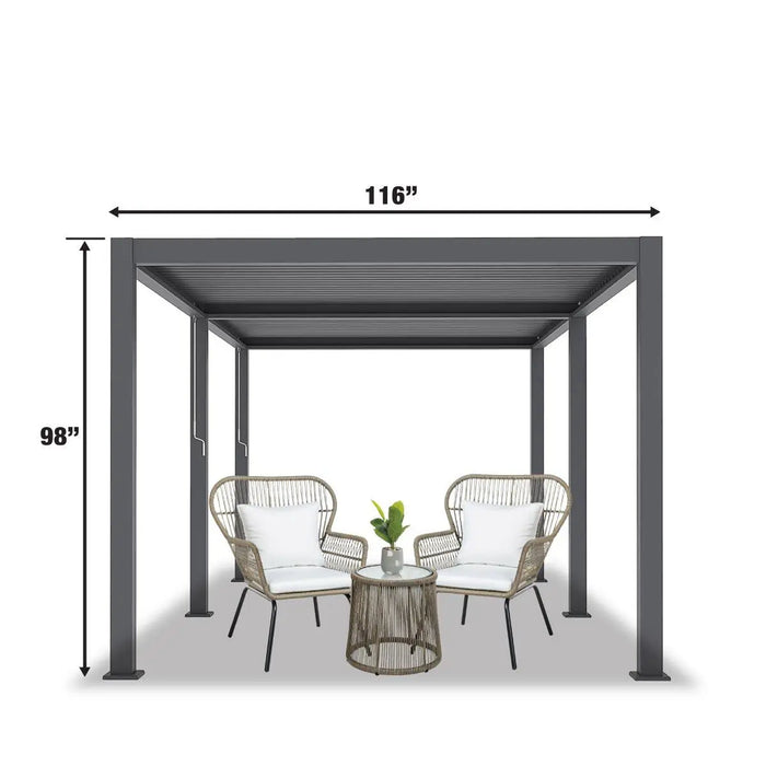 Angled view of TMG LPG20 10 by 20 aluminum louver pergola