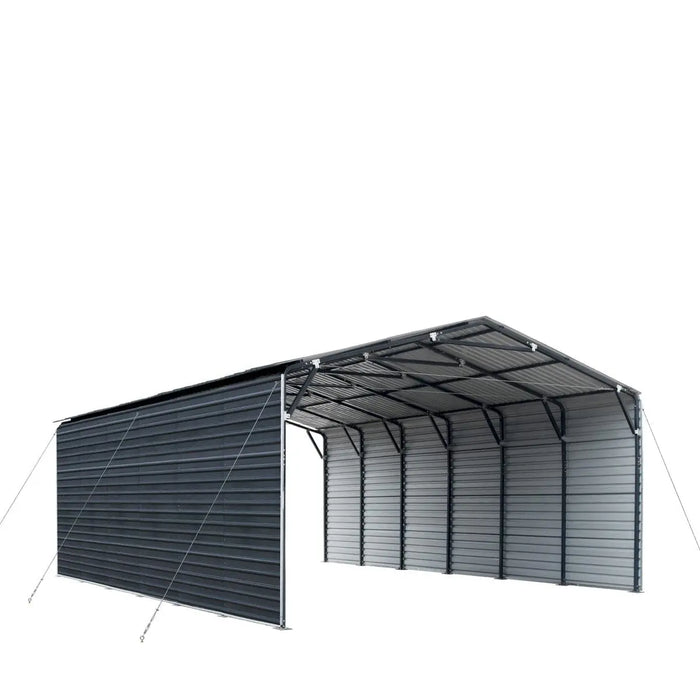Steel frame and corrugated panels of TMG MSC2030F carport shed