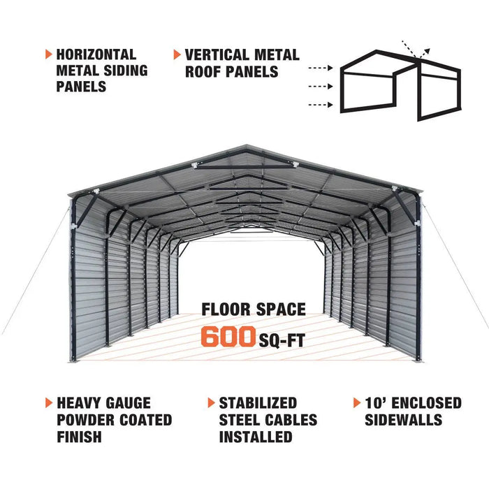 Corrugated steel roof panels on TMG MSC2030F metal carport shed
