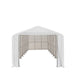 Front view of TMG ST1845 RV storage shelter with roll-up door