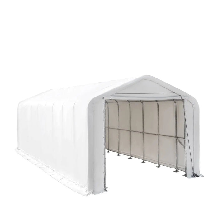 Side view of TMG ST1845 18 by 45 RV motorhome shelter