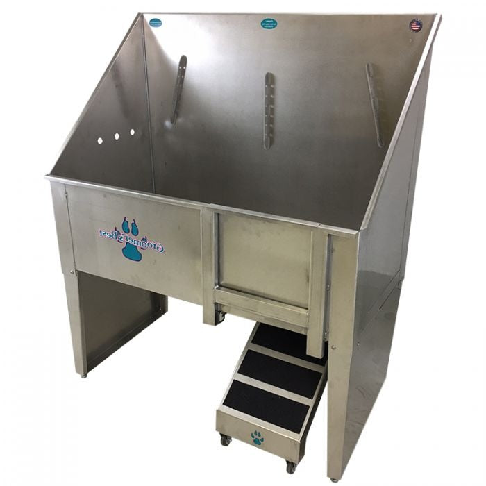 Groomer's Best - Walk-Through Bathing Tub With Left Faucet, Right Ramp, 58"