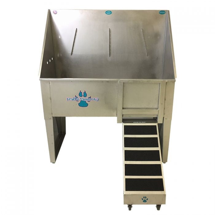 Groomer's Best - Walk-Through Bathing Tub With Left Faucet, Right Ramp, 58"